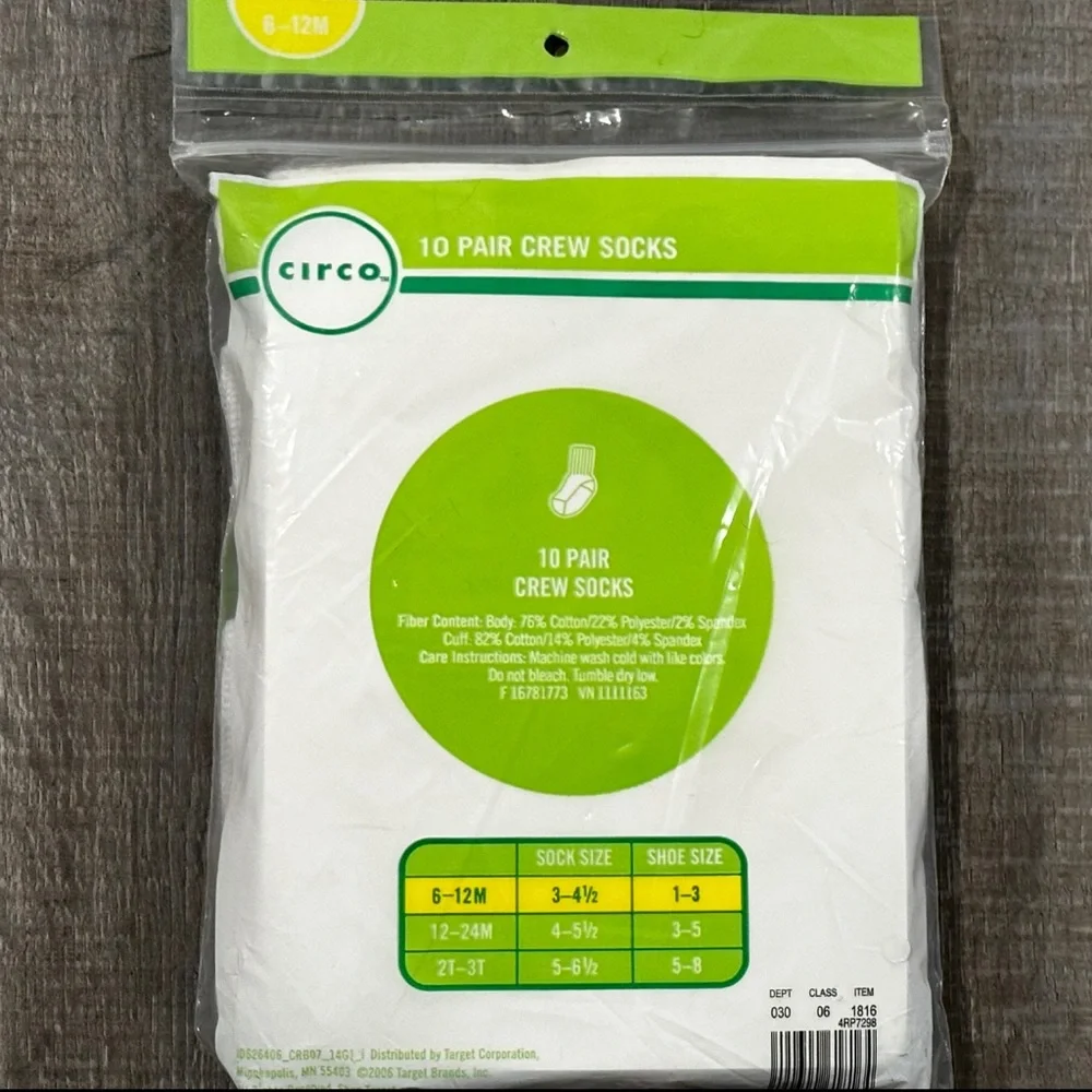 New Baby 6-12 Month White Crew Socks 10-Pack